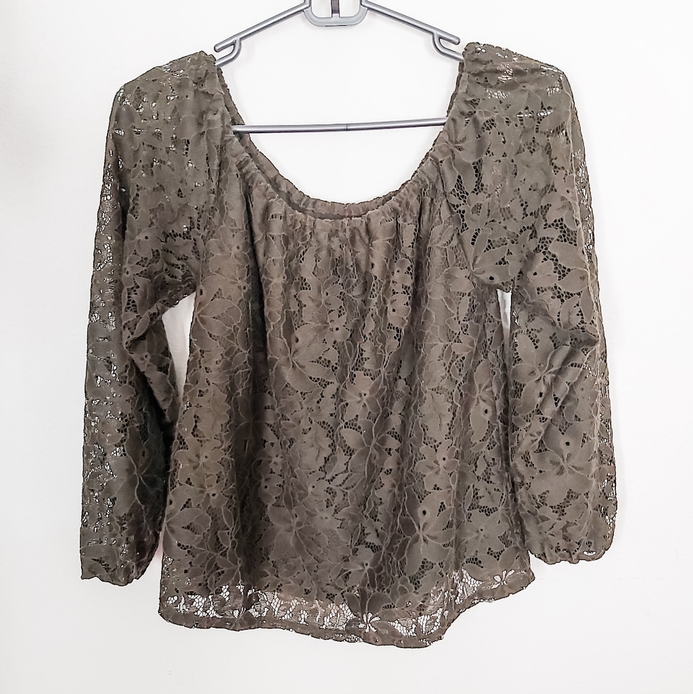 Hollister Olive Green Lace Top